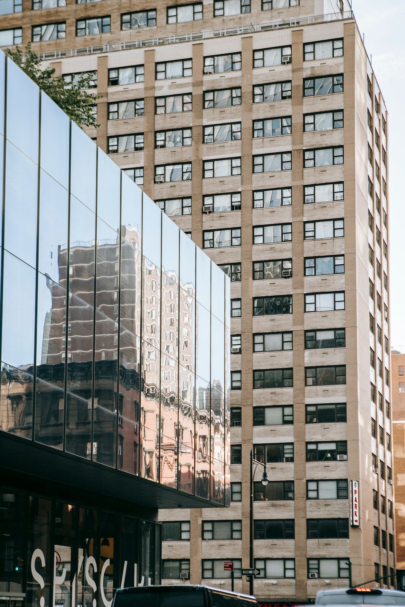 Modern building with reflection on wall